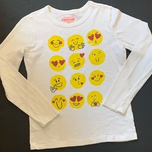 J Crew Crewcuts Girls White Yellow Emoji Tee Sz 10 Long Sleeve Top